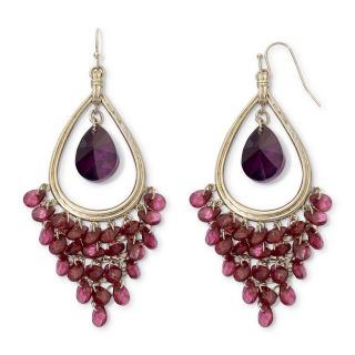 Purple & Burgundy Stone Chandelier Earrings, Gold