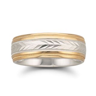 Mens 8mm Wedding Band In Bonded 10K Gold Plated Sterling Silver, Two Tone