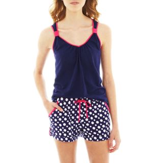 OLSENBOYE Tank Top and Boxers Pajama Set, Navy Dots, Womens