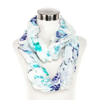 Floral Ruched Infinity Scarf, Turquoise, Womens