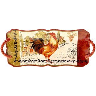 Tuscan Rooster Rectangular Platter with Handles