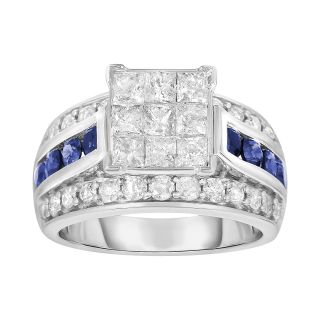2 CT. T.W. Diamond & Sapphire Ring, White/Gold, Womens