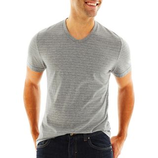 CLAIBORNE Fine Stripe Tee, Nickel Htr Cbo, Mens