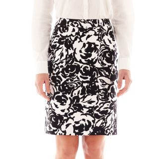 LIZ CLAIBORNE Double Cotton Floral Pencil Skirt, Black