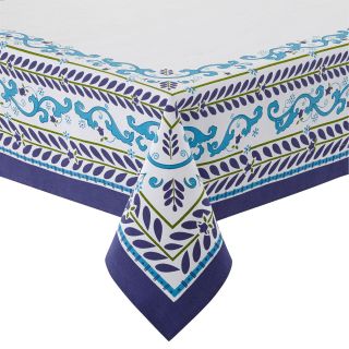 Navy and White Border Print Tablecloth