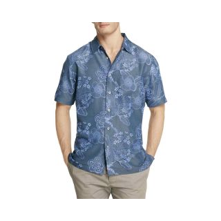 Van Heusen Short Sleeve Tropical Shirt, Blue, Mens