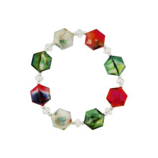 Bridge Jewelry Red & Green Glass Faceted Bead Stretch Bracelet