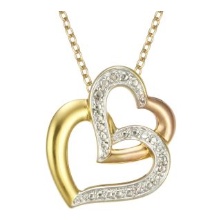Diamond Accent Double Heart Pendant In 14K Gold Over Sterling Silver, Womens