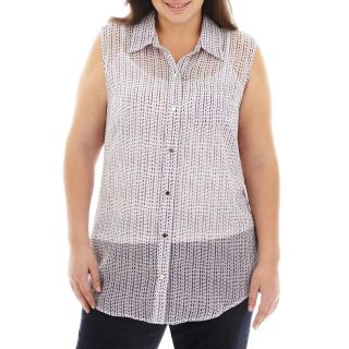 LIZ CLAIBORNE Long Sleeve Henley Shirt   Plus, White