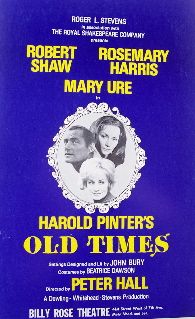 Old Times (Original Broadway Theatre Window Card)