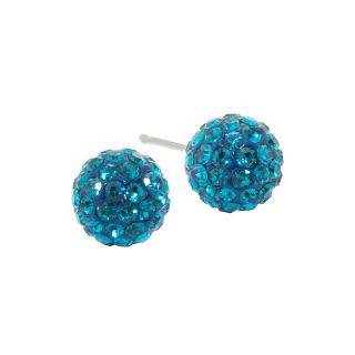 Bridge Jewelry Sterling Silver Aqua Blue Crystal Ball Stud Earrings