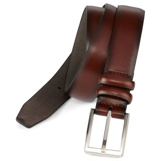 CLAIBORNE Brown Leather Belt w/Double Keep, Cognac, Mens