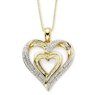 CT. T.W. Diamond Double Heart Pendant, Womens