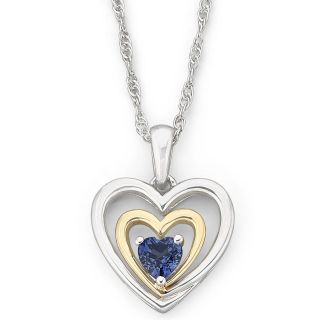Lab Created Sapphire Heart Pendant, Two Tone, Womens