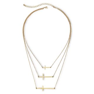 Gold Tone Horizontal 3 Cross Necklace, Yellow