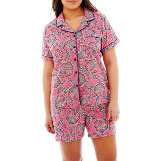 LIZ CLAIBORNE Short Sleeve Shirt and Shorts Cotton Pajama Set   Plus, Off The