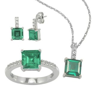 Lab Created Emerald & White Sapphire 3 pc. Square Jewelry Set, Womens