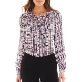 Worthington Long Sleeve Pleated Blouse   Tall, Pink