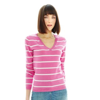 JOE FRESH Joe Fresh Striped V Neck Sweater, Pink, Womens