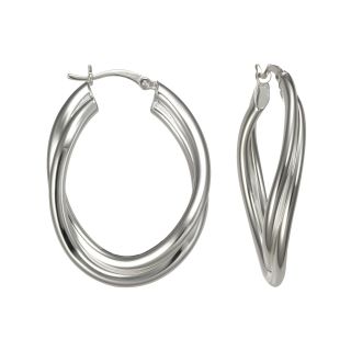 Sterling Silver Double Wave Oval Hoop Earrings, Womens