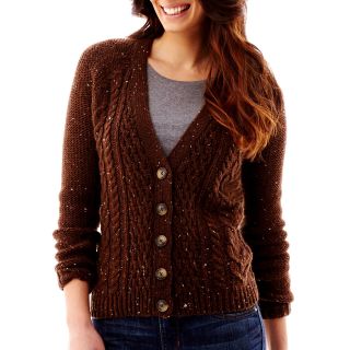 St. Johns Bay St. John s Bay Cable Knit Button Front Cardigan   Petite,