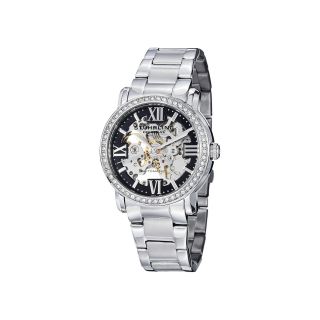 STUHRLING Womens Silver Tone Stainless Steel Automatic Skeleton Watch