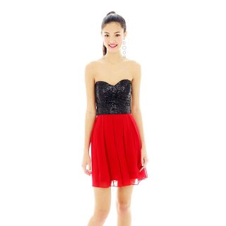 Strapless 2 Tone Short Dress, Red
