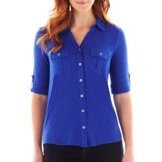 LIZ CLAIBORNE 3/4 Sleeve Knit Shirt, Blue, Womens