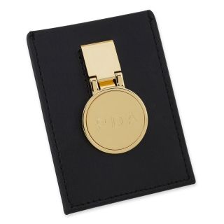 Gold Personalized Hinged Money Clip w/ Leather Pouch Wallet, Mens