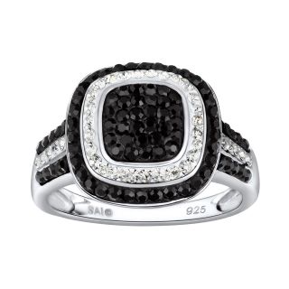Sterling Silver Black & Clear Crystal Square Ring, Womens