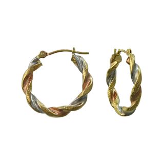 Tri Tone Twist Hoop Earrings, Womens