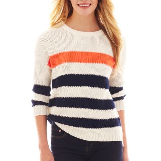 3/4 Sleeve Striped Sweater, Orange, Womens