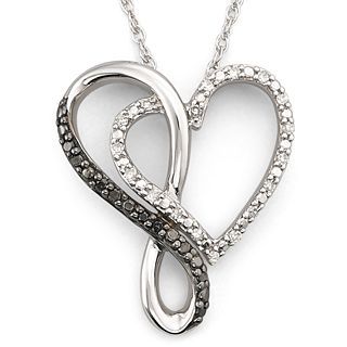 Color Enhanced Black Diamond Heart Pendant Silver, White, Womens