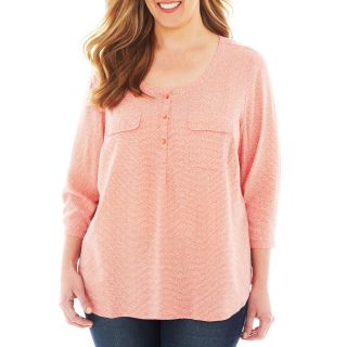 St. Johns Bay St. John s Bay Long Sleeve Popover   Plus, Fusion Coral Combo