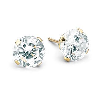 Cubic Zirconia Studs, 14K Yellow Gold 4mm, MultiColor, Womens