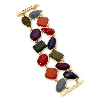 LIZ CLAIBORNE Gold Tone Multicolor Stone Magnet Bracelet