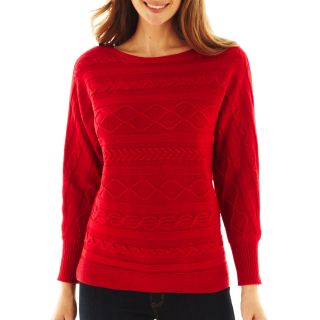 LIZ CLAIBORNE Long Sleeve Cable Sweater   Talls, Cherry Cordial, Womens