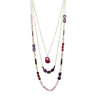 ROX by Alexa Purple & Pink Gemstone 3 Row Necklace, Womens
