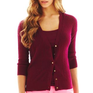 3/4 Sleeve Linen Cardigan   Petite, Miami Beet, Womens