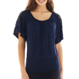 By & By Crochet Dolman Sleeve Top, Navy