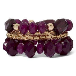 Gold Tone & Purple Stone 3 pc. Stretch Bracelet Set