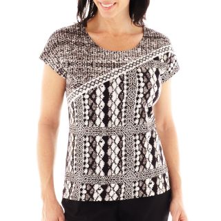 Lark Lane Geometric Chic Patchwork Print Embellished Knit Top, Black, Womens