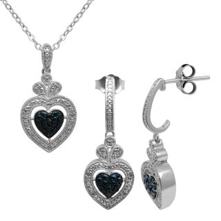 1/10 CT. T.W. White and Color Enhanced Blue Diamond Heart Pendant & Earring Set,