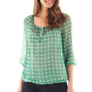 LIZ CLAIBORNE 3/4 Sleeve Peasant Top with Cami, Green