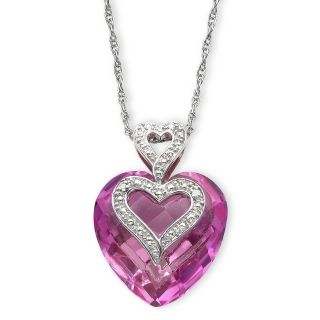 Lab Created Pink & White Sapphire Heart Pendant, Womens
