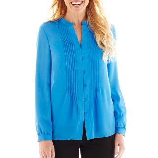LIZ CLAIBORNE Long Sleeve Pintuck Blouse with Cami   Tall, Blue