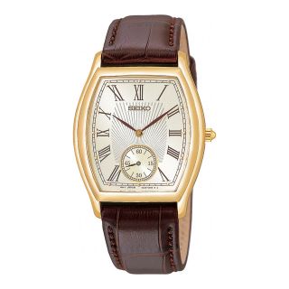 Seiko Mens Gold Tone Brown Leather Strap Watch