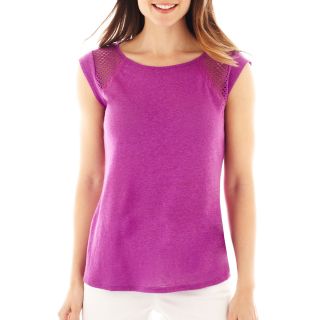 A.N.A Cap Sleeve Mesh Inset Lace Tee, Dahlia Orchid, Womens