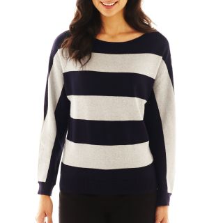 LIZ CLAIBORNE Long Sleeve Metallic Striped Sweater, Navy Multi, Womens