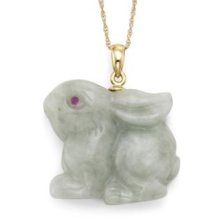 Jade Rabbit Pendant w/Ruby Accents, Womens